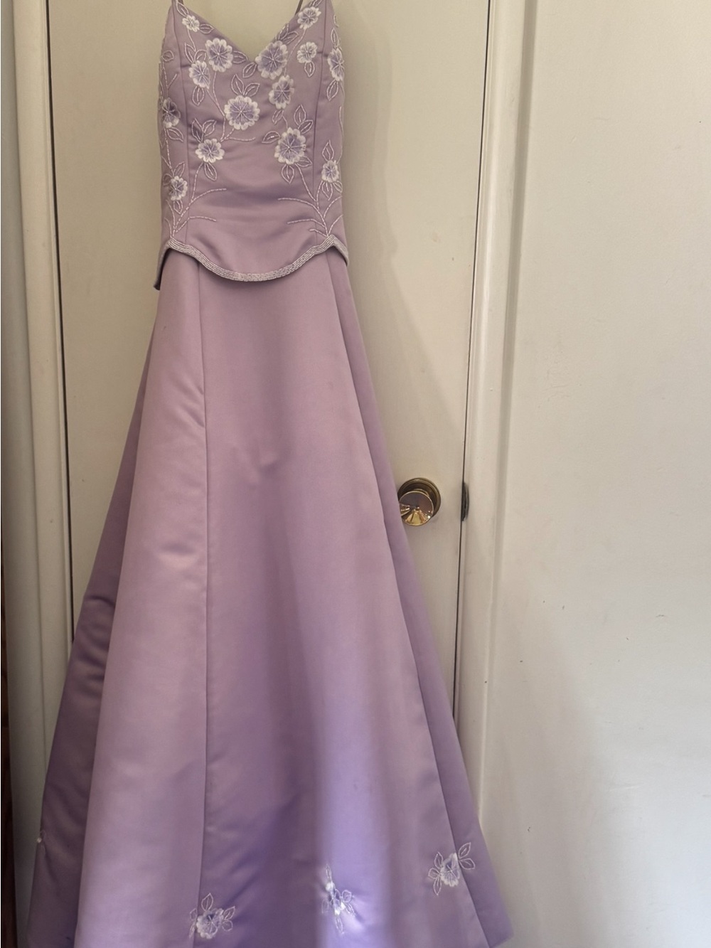 Lilac Floral-Embroidered Spaghetti-Strap Wedding Dress